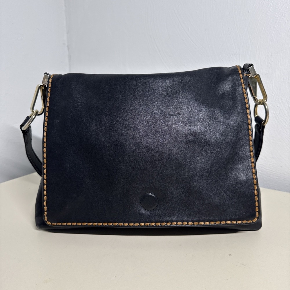 Plinio Visona Genuine Leather Shoulder Handbag Purse Black Made in Italy